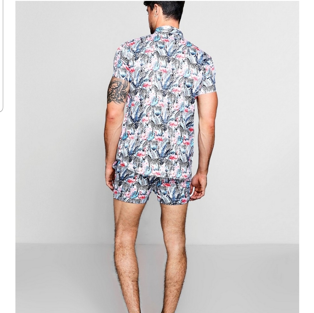 BoohooMAN ZEBRA PRINT SHORT SLEEVE SATIN SHIRT - Picture 2 of 8